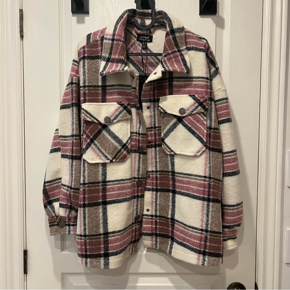 ONLY pink/cream oversized plaid jacket